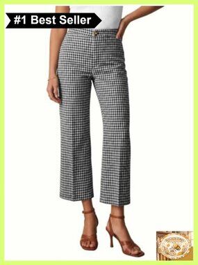 Gingham Cropped Trousers High Waisted Plaid Pants with Pockets